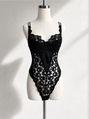 Vintage Victoria’s Secret Black Lace Teddy Bodysuit | Floral Sheer Lingerie